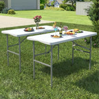2 Pack Foldable Table 4ft for Camping Party Picnic, School, White in White