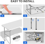 2 Pack Foldable Table 4ft for Camping Party Picnic, School, White in White, alternate view 3