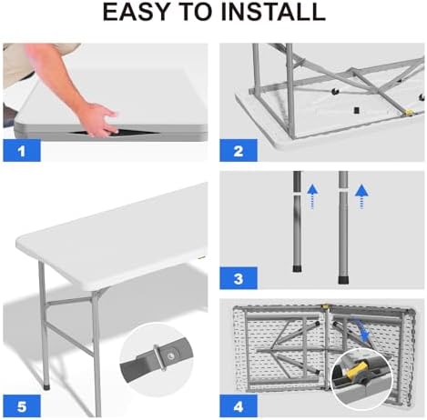 2 Pack Foldable Table 4ft for Camping Party Picnic, School, White in White, alternate view 3