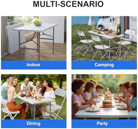 2 Pack Foldable Table 4ft for Camping Party Picnic, School, White in White, alternate view 7