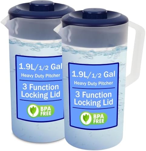 2 Pack - Fridge Door Water Pitcher with Lid (Half Gallon Pitcher / 64oz) in Navy