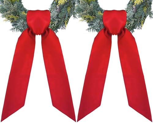 2 Pack Front Door Wreath Blank Sash - 3.3" W x 52.8" L Red Plain Wreath Accessories for Christmas Halloween