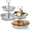 2 Pack Galvanized Serving Stand, Metal 2 Tier Cupcake Tray Stand, Vintage Dessert Appetizer Display Stand