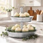 2 Pack Galvanized Serving Stand, Metal 2 Tier Cupcake Tray Stand, Vintage Dessert Appetizer Display Stand, alternate view 7