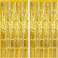 2 Pack Gold Backdrop Birthday Decorations Foil Curtain Backdrop Gold Streamers Dance Party Decorations Photo