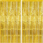 2 Pack Gold Backdrop Birthday Decorations Foil Curtain Backdrop Gold Streamers Dance Party Decorations Photo