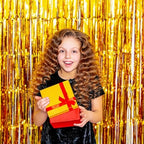 2 Pack Gold Backdrop Birthday Decorations Foil Curtain Backdrop Gold Streamers Dance Party Decorations Photo, alternate view