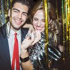 2 Pack Gold Backdrop Birthday Decorations Foil Curtain Backdrop Gold Streamers Dance Party Decorations Photo, alternate view