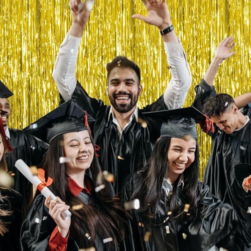 2 Pack Gold Backdrop Birthday Decorations Foil Curtain Backdrop Gold Streamers Dance Party Decorations Photo, alternate view