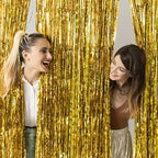 2 Pack Gold Backdrop Birthday Decorations Foil Curtain Backdrop Gold Streamers Dance Party Decorations Photo, alternate view