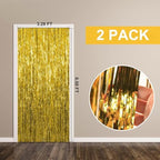 2 Pack Gold Backdrop Birthday Decorations Foil Curtain Backdrop Gold Streamers Dance Party Decorations Photo, alternate view