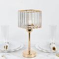 2 Pack Gold Crystal Hurricane Candle Holders - 13" Square Glass Pillar Candle Stands, Crystal Pendant Design in