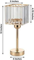 2 Pack Gold Crystal Hurricane Candle Holders - 13" Square Glass Pillar Candle Stands, Crystal Pendant Design in, alternate