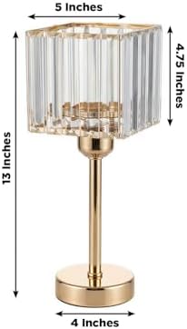 2 Pack Gold Crystal Hurricane Candle Holders - 13" Square Glass Pillar Candle Stands, Crystal Pendant Design in, alternate