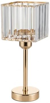 2 Pack Gold Crystal Hurricane Candle Holders - 13" Square Glass Pillar Candle Stands, Crystal Pendant Design in, alternate