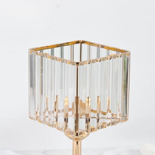 2 Pack Gold Crystal Hurricane Candle Holders - 13" Square Glass Pillar Candle Stands, Crystal Pendant Design in, alternate