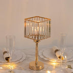2 Pack Gold Crystal Hurricane Candle Holders - 13" Square Glass Pillar Candle Stands, Crystal Pendant Design in, alternate