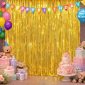 2 Pack Gold Foil Fringe Curtains, Metallic Tinsel Streamers
