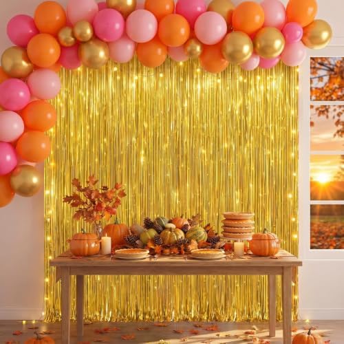 2 Pack Gold Foil Fringe Curtains, Metallic Tinsel Streamers, alternate view 3