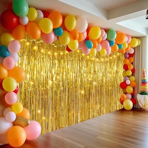 2 Pack Gold Foil Fringe Curtains, Metallic Tinsel Streamers, alternate view 5