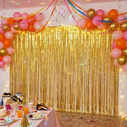 2 Pack Gold Foil Fringe Curtains, Metallic Tinsel Streamers, alternate view 6