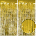 2 Pack Gold Fringe Backdrop, 3.2 x 8.2 ft Tinsel Curtains Party Decorations in 3.2 x 8.2 ft