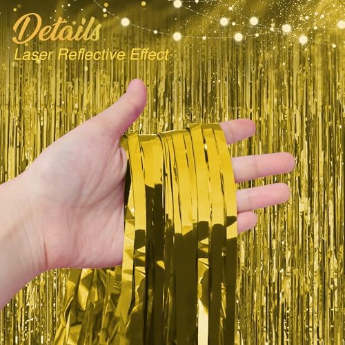 2 Pack Gold Fringe Backdrop, 3.2 x 8.2 ft Tinsel Curtains Party Decorations in 3.2 x 8.2 ft, alternate view 3