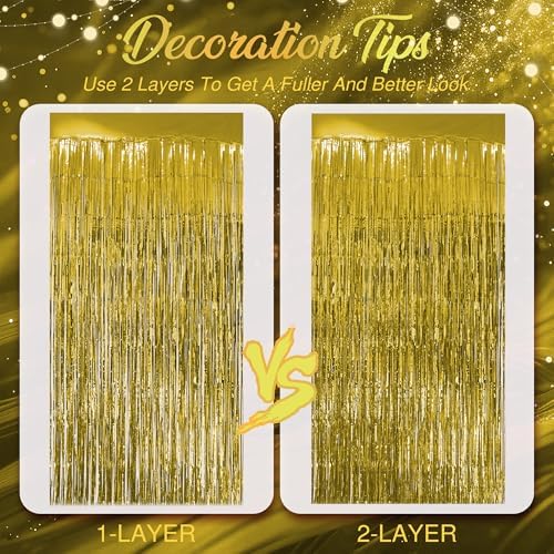 2 Pack Gold Fringe Backdrop, 3.2 x 8.2 ft Tinsel Curtains Party Decorations in 3.2 x 8.2 ft, alternate view 7