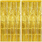 2 Pack Gold Fringe Curtain Backdrop Tinsel Streamers Birthday Party Decorations Christmas Photo Booth Backdrop