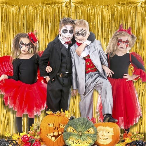2 Pack Gold Fringe Curtain Backdrop Tinsel Streamers Birthday Party Decorations Christmas Photo Booth Backdrop, alternate