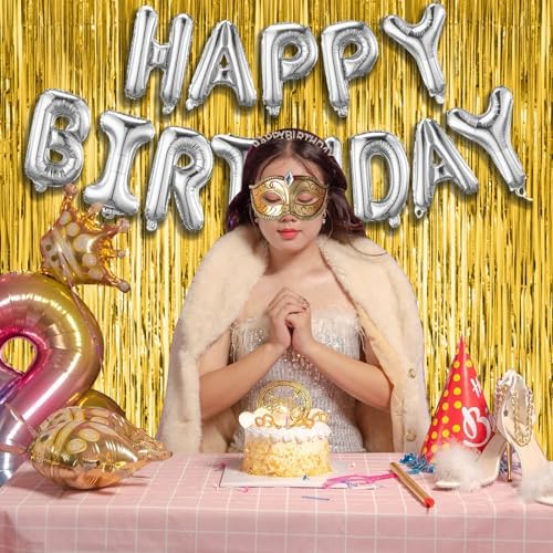 2 Pack Gold Fringe Curtain Backdrop Tinsel Streamers Birthday Party Decorations Christmas Photo Booth Backdrop, alternate