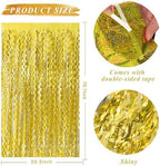 2 Pack Gold Fringe Curtain Backdrop Tinsel Streamers Birthday Party Decorations Photo Booth Backdrop Halloween, alternate