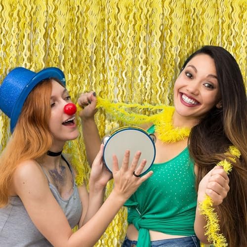 2 Pack Gold Fringe Curtain Backdrop Tinsel Streamers Birthday Party Decorations Photo Booth Backdrop Halloween, alternate