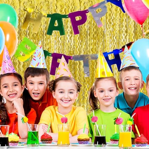 2 Pack Gold Fringe Curtain Backdrop Tinsel Streamers Birthday Party Decorations Photo Booth Backdrop Halloween, alternate