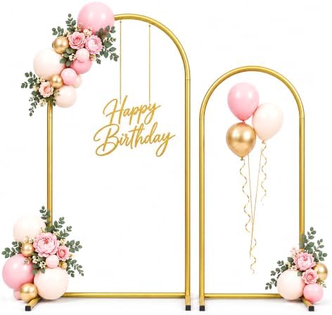2 Pack Gold Metal Arch Backdrop Stand(7.2FT/6FT), Easy-Install Balloon Arch