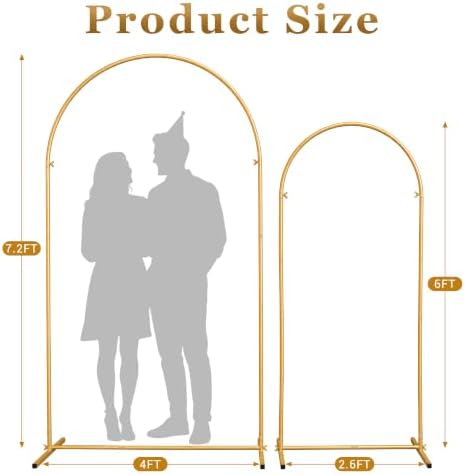 2 Pack Gold Metal Arch Backdrop Stand(7.2FT/6FT), Easy-Install Balloon Arch, alternate view 3