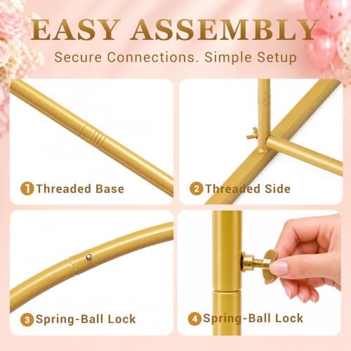 2 Pack Gold Metal Arch Backdrop Stand(7.2FT/6FT), Easy-Install Balloon Arch, alternate view 5
