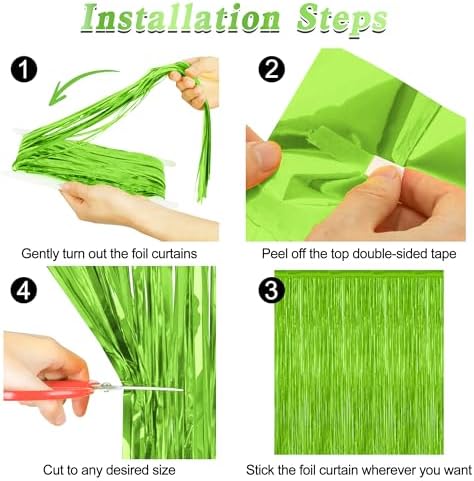 2 Pack Grass Green Christmas St Patricks Foil Curtain Decorations, alternate view 3