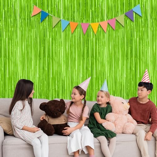 2 Pack Grass Green Christmas St Patricks Foil Curtain Decorations, alternate view 5