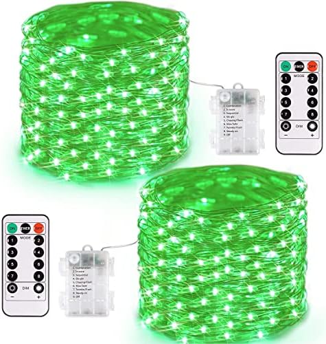 2 Pack Green Fairy Lights Battery Operated, Total 400 LED 132ft