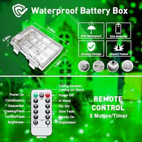 2 Pack Green Fairy Lights Battery Operated, Total 400 LED 132ft, alternate view 5