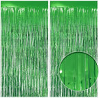 2 Pack Green Fringe Backdrop, 3.2x8.2ft Shining Foil Tinsel Curtains, Birthday Party Decorations Door Streamers