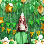 2 Pack Green Fringe Backdrop, 3.2x8.2ft Shining Foil Tinsel Curtains, Birthday Party Decorations Door Streamers, alternate