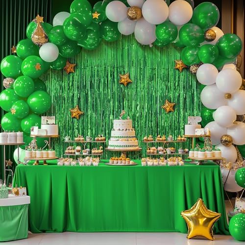 2 Pack Green Fringe Backdrop, 3.2x8.2ft Shining Foil Tinsel Curtains, Birthday Party Decorations Door Streamers, alternate