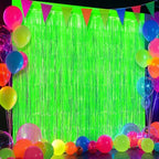 2 Pack Green Glow Party Fringe Curtain 40 x 80 Inch UV Reactive Neon Foil Backdrop for Blacklight St Patricks