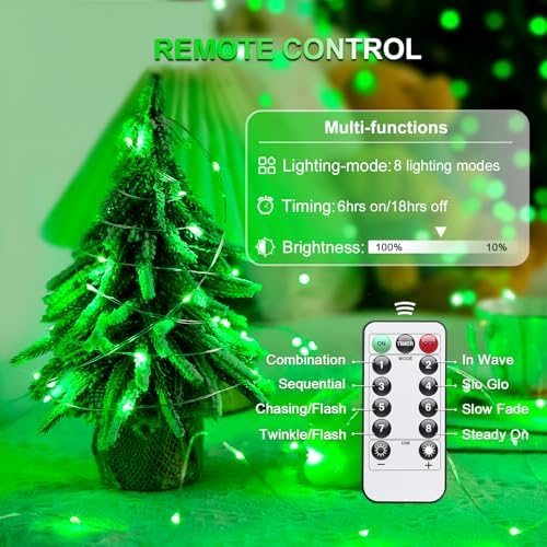 2 Pack Green Halloween Fairy Lights Battery Operated with Remote, alternate view 6