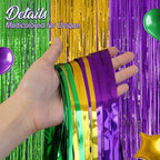 2 Pack Green & Purple & Gold Fringe Backdrop, 3.2x8.2ft Shining Foil Tinsel Curtains, Birthday Party Decorations, alternate