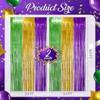 2 Pack Green & Purple & Gold Fringe Backdrop, 3.2x8.2ft Shining Foil Tinsel Curtains, Birthday Party Decorations, alternate