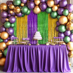 2 Pack Green & Purple & Gold Fringe Backdrop, 3.2x8.2ft Shining Foil Tinsel Curtains, Birthday Party Decorations, alternate