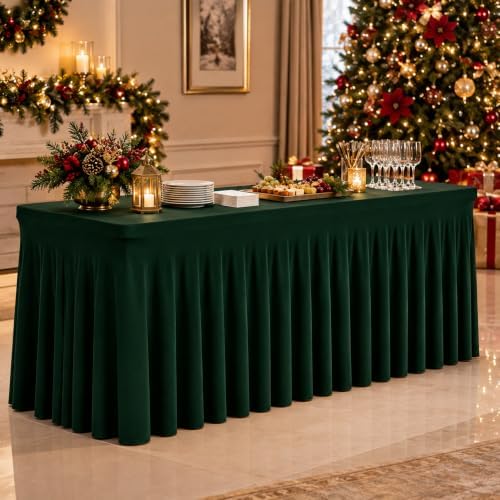2 Pack Green Spandex Table Covers 6 Foot Fitted Stretchy in Green, alternate view 2